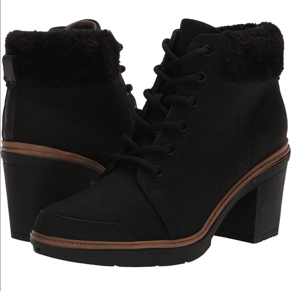 Dr. Scholl’s Black Suede Lace-Up Heeled Side Zip Fur Trimmed Boots